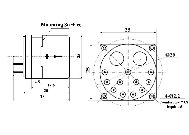 25×25mm KSQA11 Κουάρτζιο επιταχυντή που χρησιμοποιείται για τη μέτρηση κατά τη διάρκεια της γεώτρησης